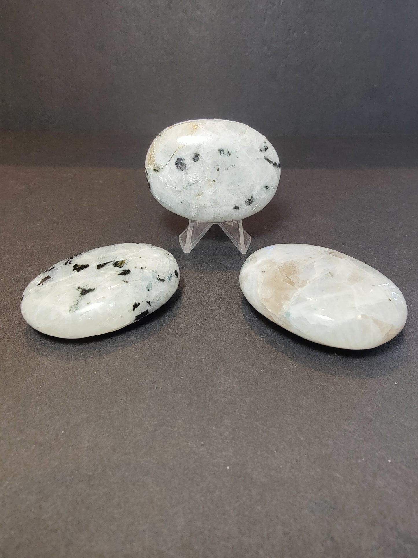 Moonstone Polished Heart & Palmstone Sculpture
