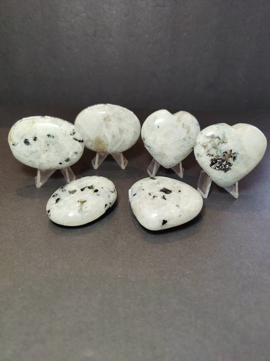 Moonstone Polished Heart & Palmstone Sculpture