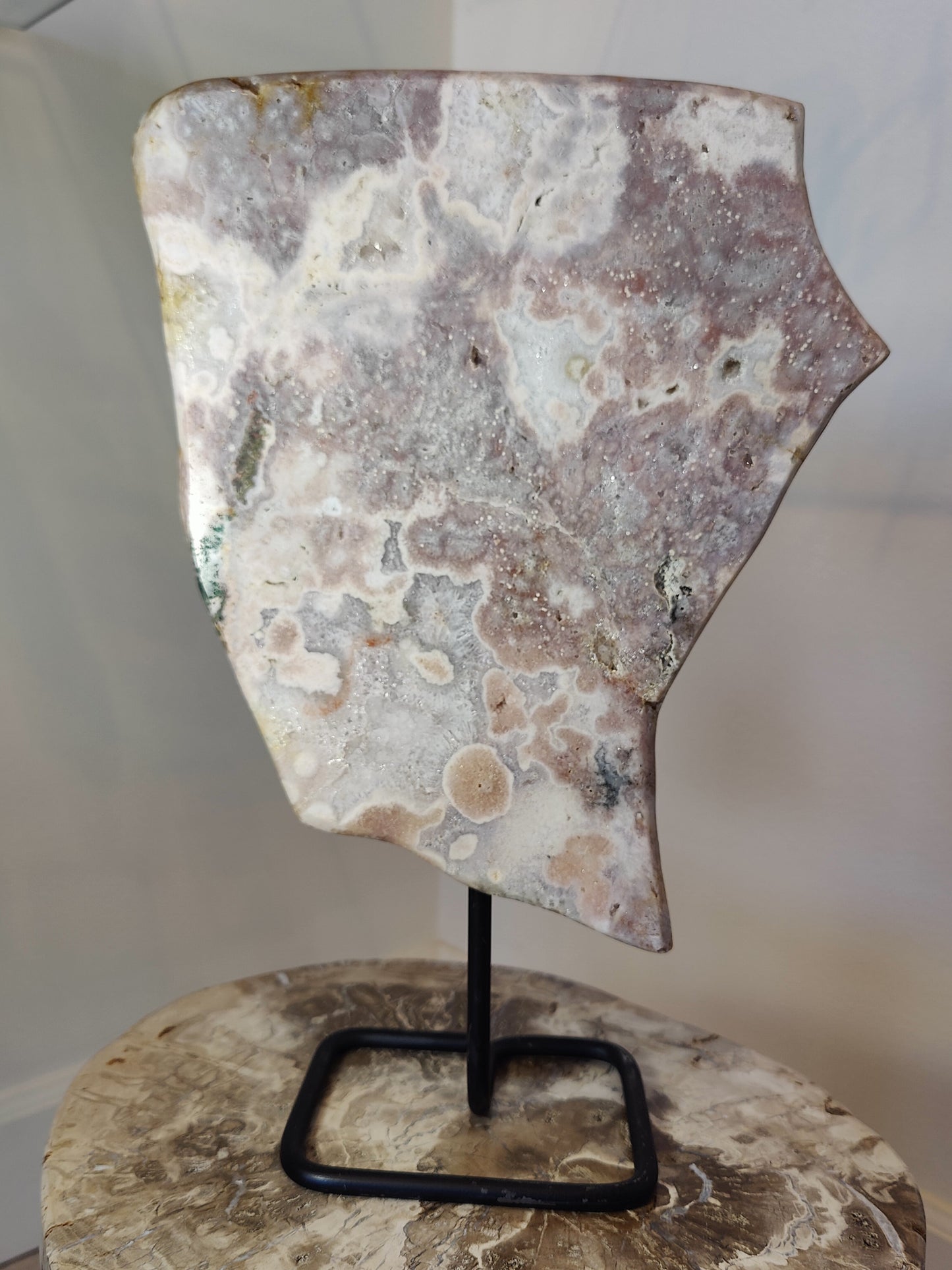 Pink Amethyst Polished Slab Sculpture on Metal Display Stand 3.16kg
