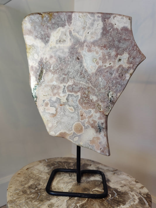 Pink Amethyst Polished Slab Sculpture on Metal Display Stand 3.16kg