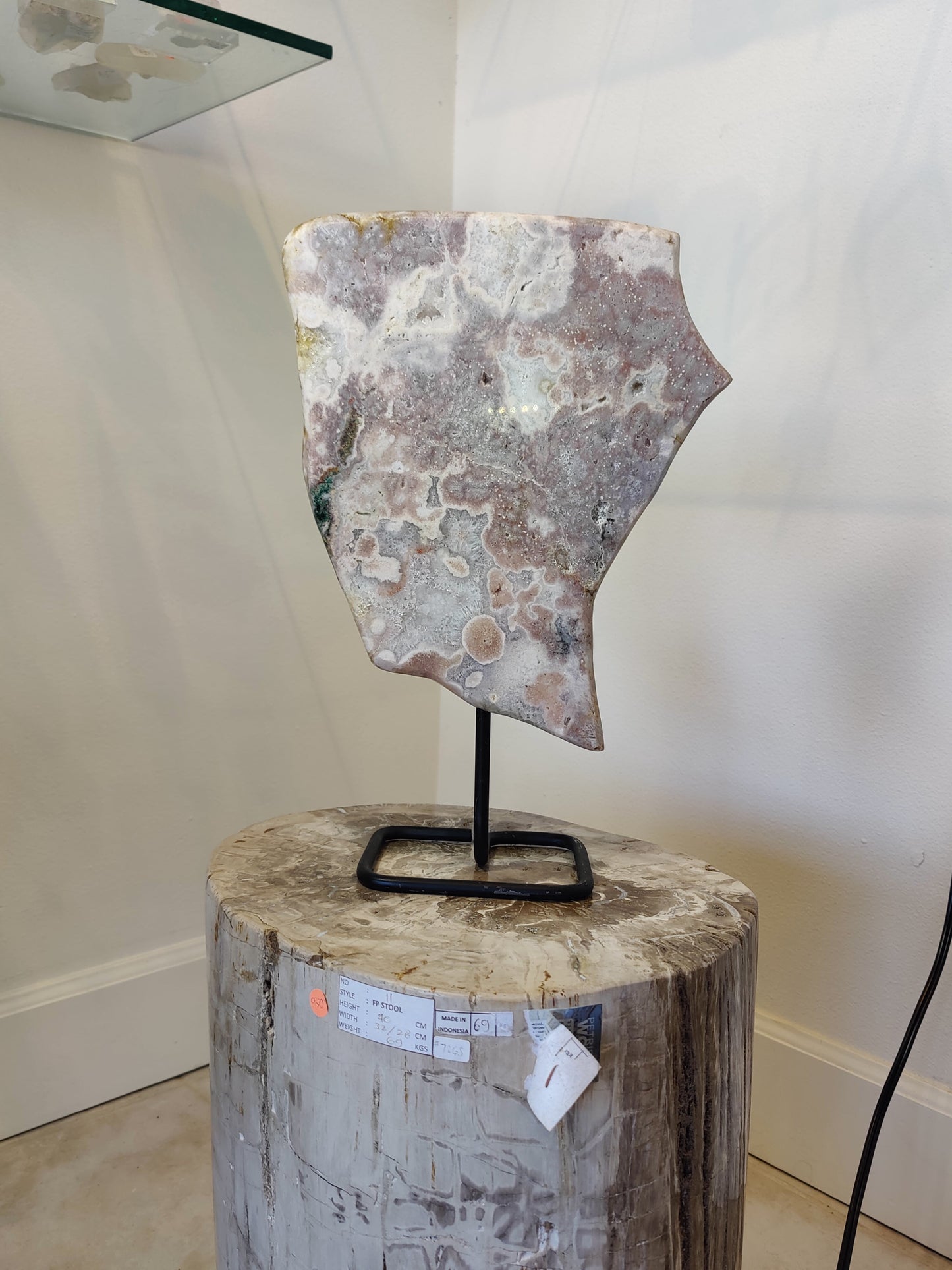 Pink Amethyst Polished Slab Sculpture on Metal Display Stand 3.16kg