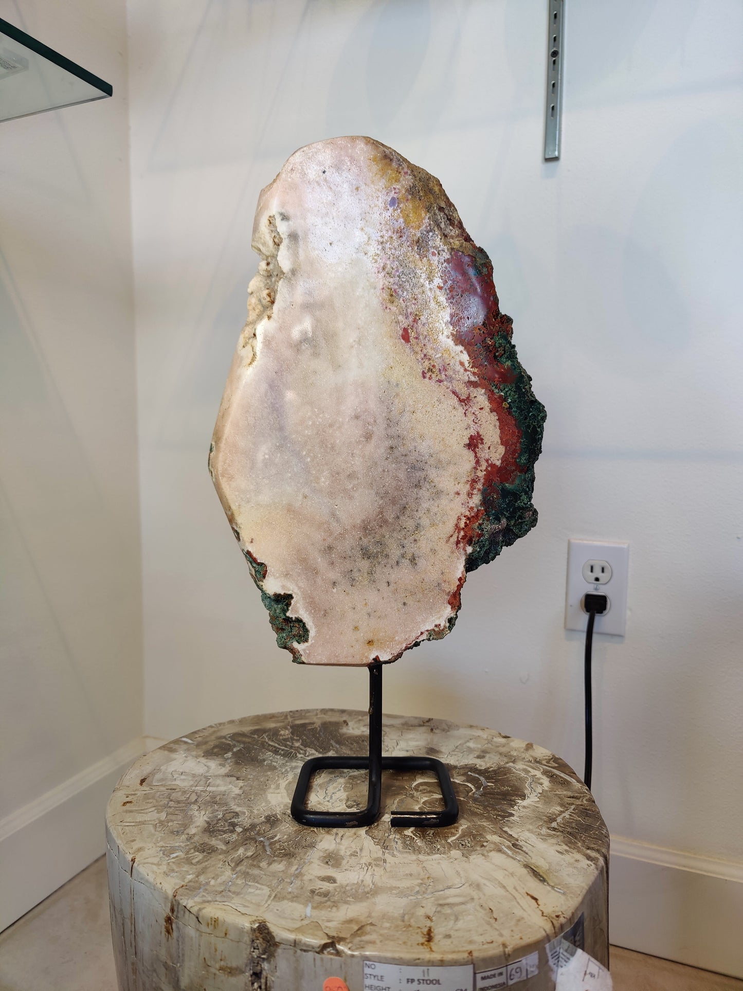 Pink Amethyst Polished Slab Sculpture on Metal Display Stand 3.11kg