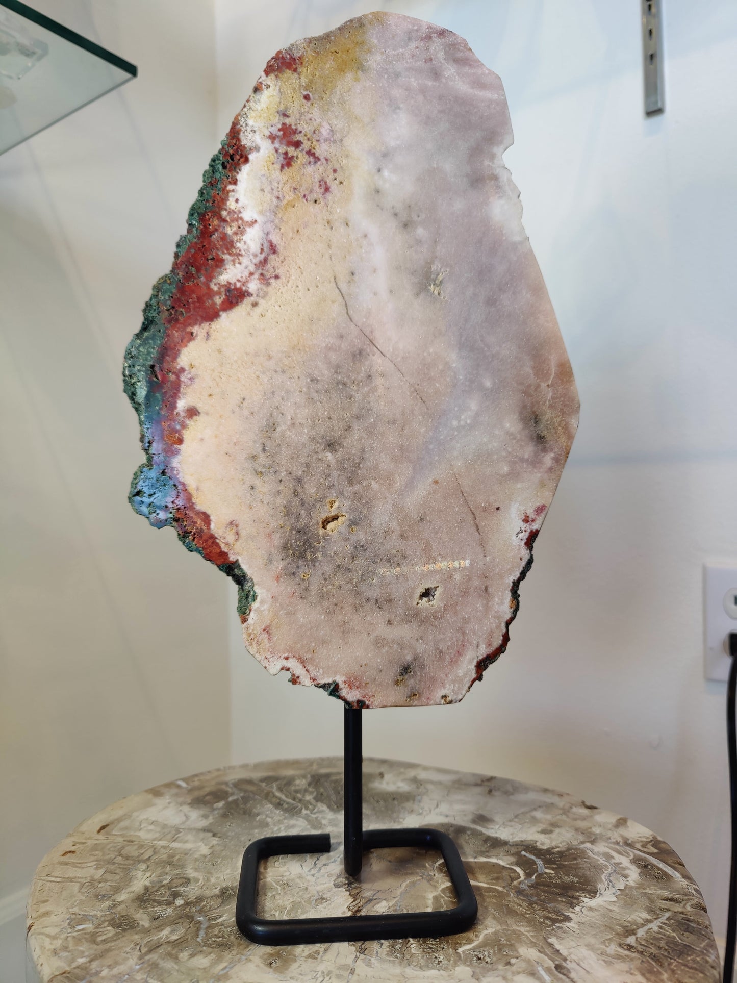Pink Amethyst Polished Slab Sculpture on Metal Display Stand 3.11kg