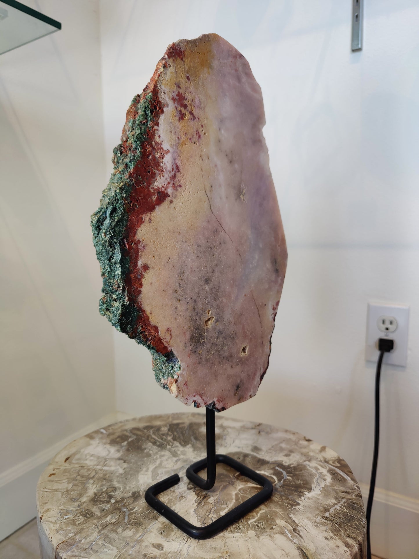 Pink Amethyst Polished Slab Sculpture on Metal Display Stand 3.11kg