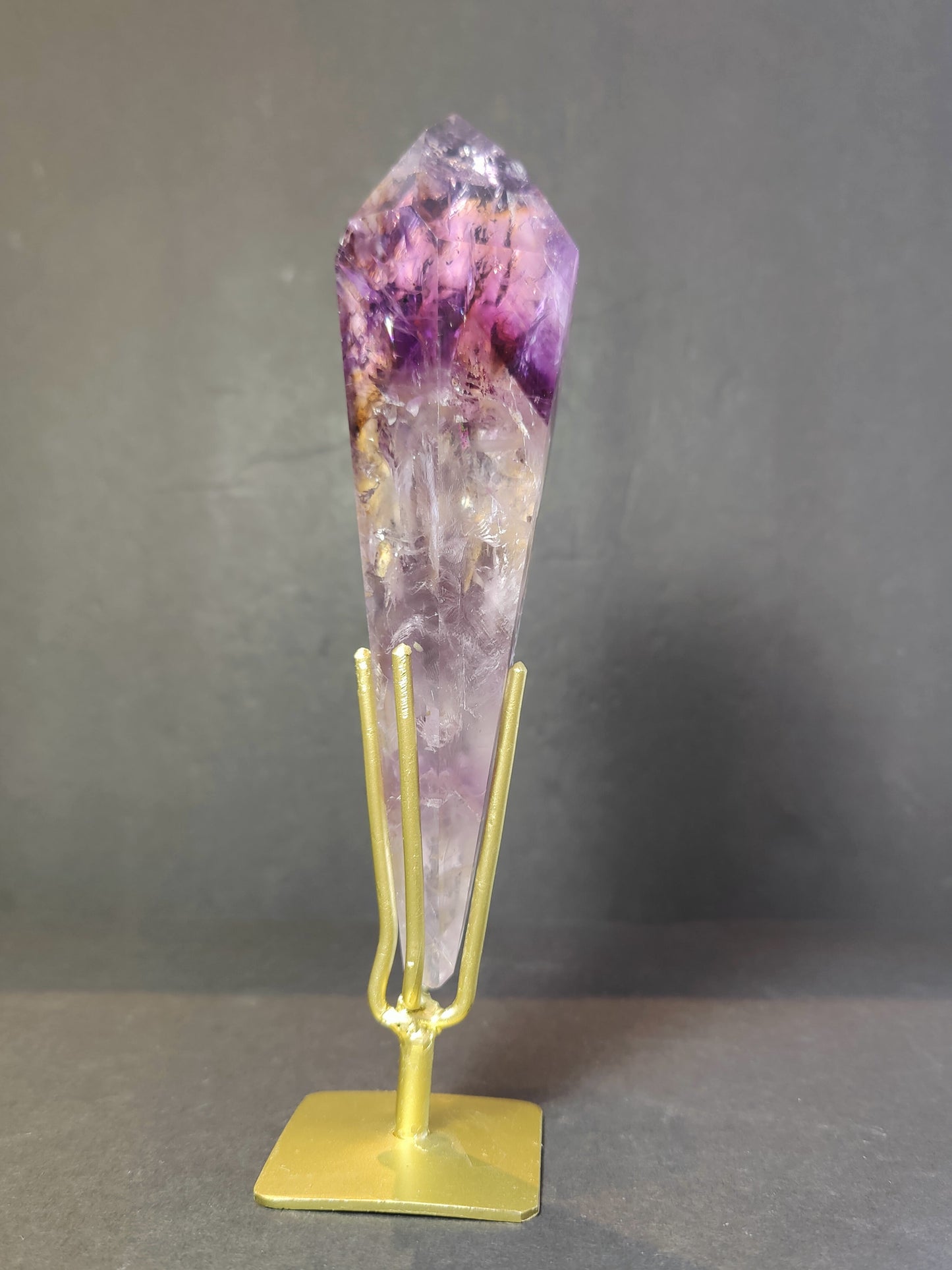 Amethyst Polished Scepter Wand on Metal Stand