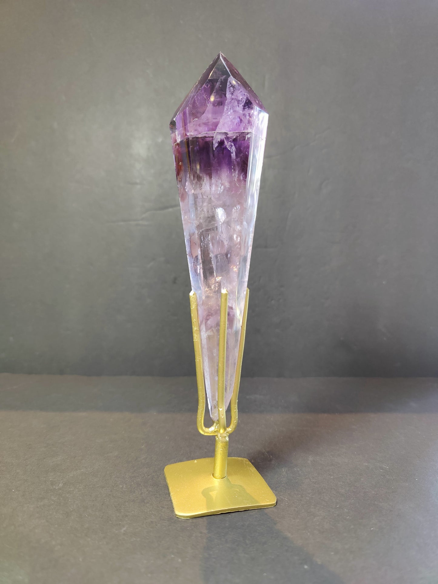 Amethyst Polished Scepter Wand on Metal Stand