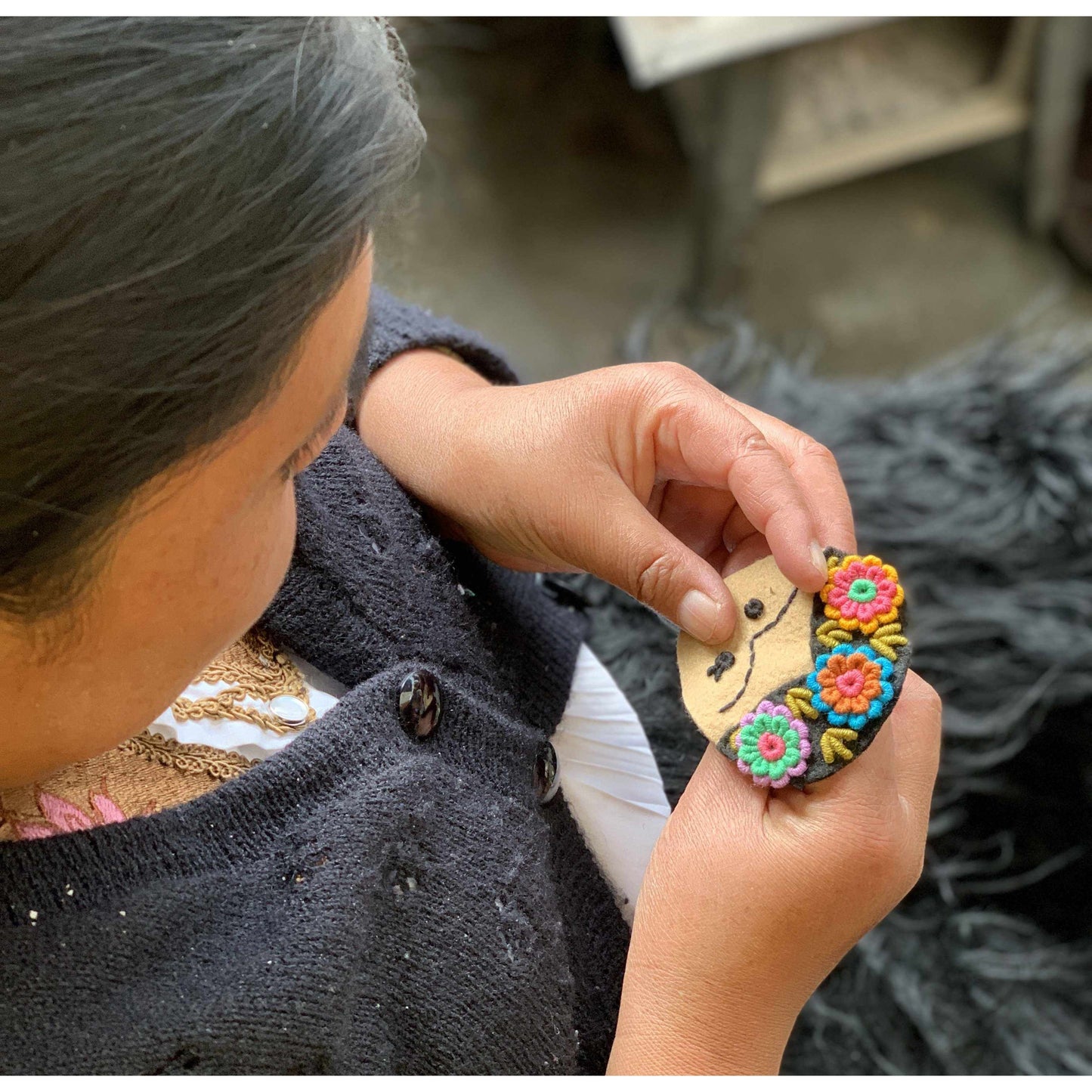 Frida Kahlo Felted Embroidered Handmade Ornament - Mexico