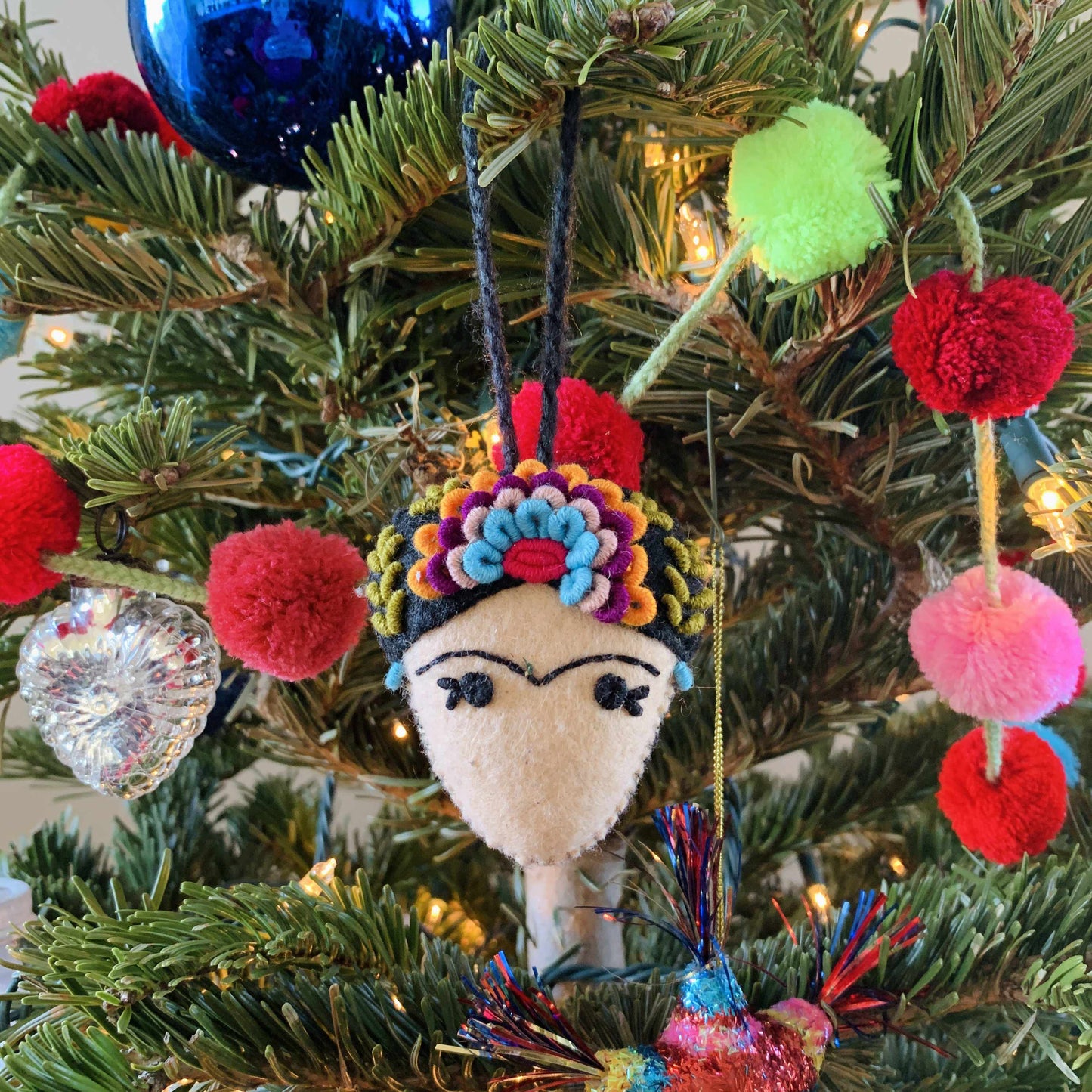 Frida Kahlo Felted Embroidered Handmade Ornament - Mexico