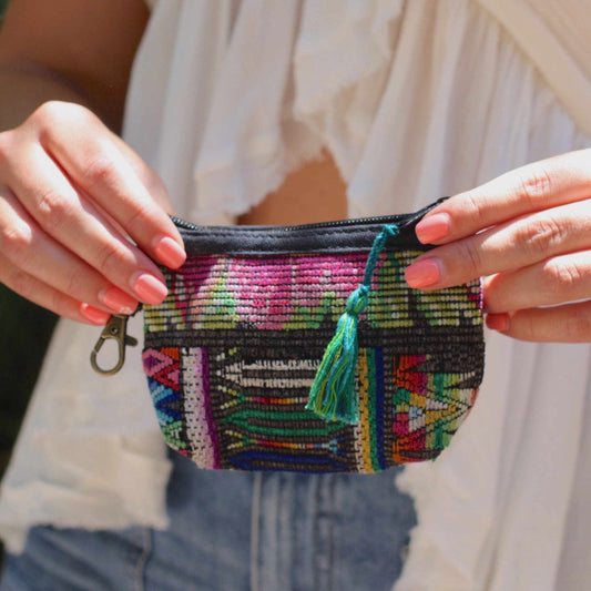 Upcycled Huipil Coin Purse Handmade Guatemalan Textile Zip Pouch Fair Trade - Guatemala
