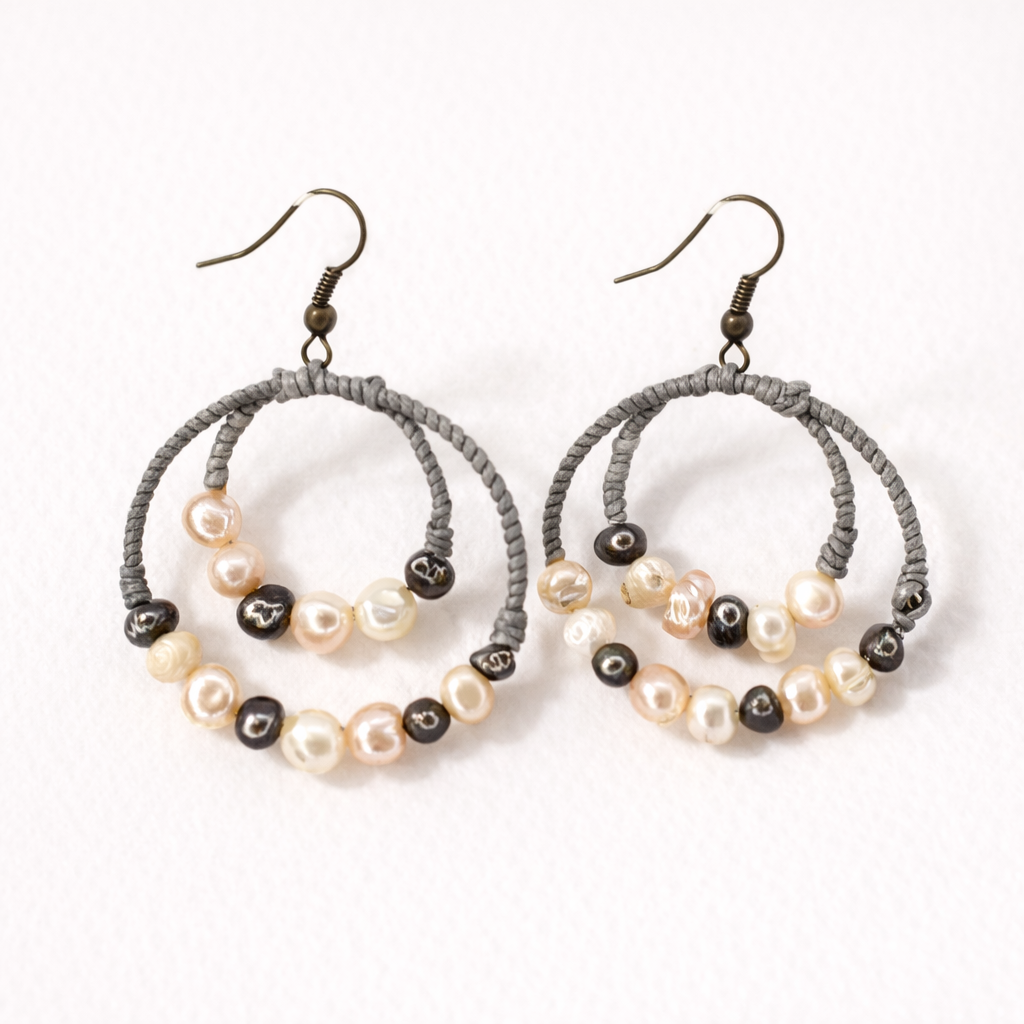 Orbit Hoop Freshwater Pearl Handmade Earrings - Thailand