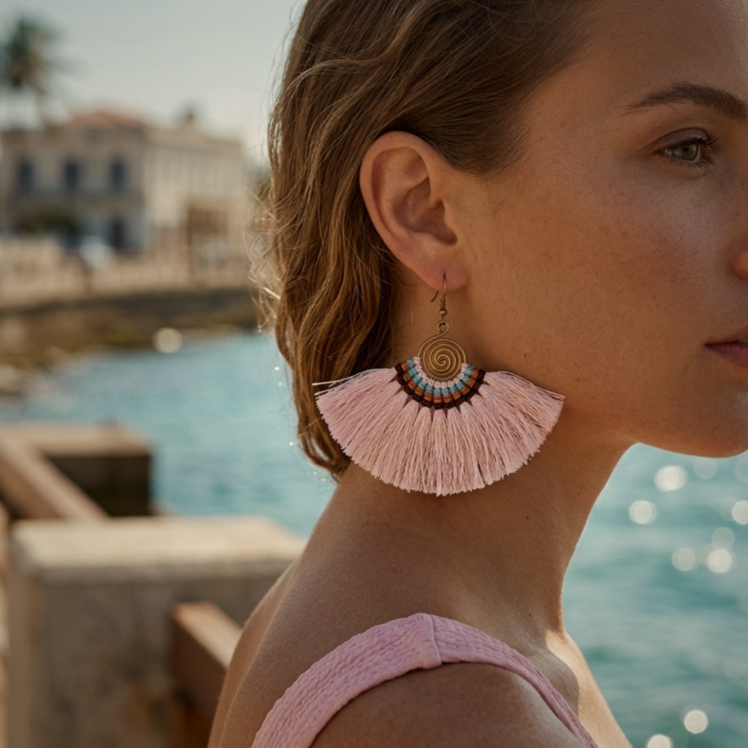 Large Half Moon Tassel Earrings - Thailand