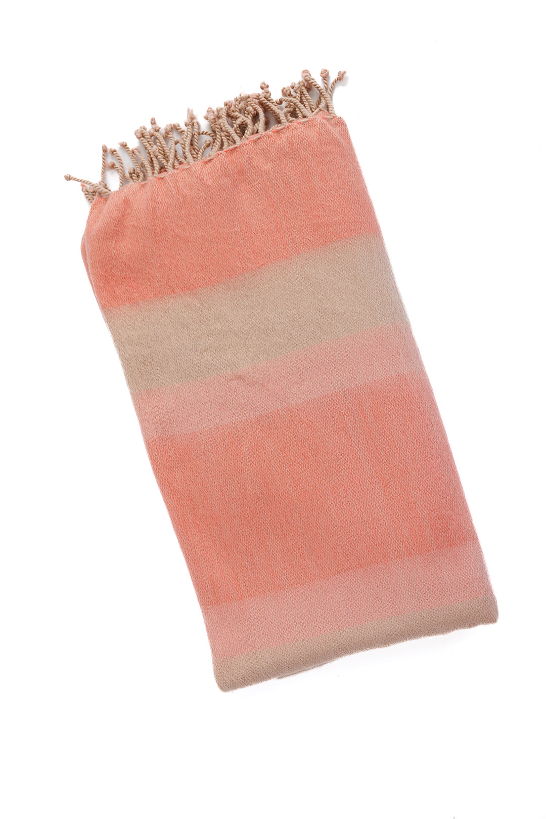Handwoven Alpaca Throw Blanket From Ecuador - Faded Coral with Braided Fringe - Kallpa Collection
