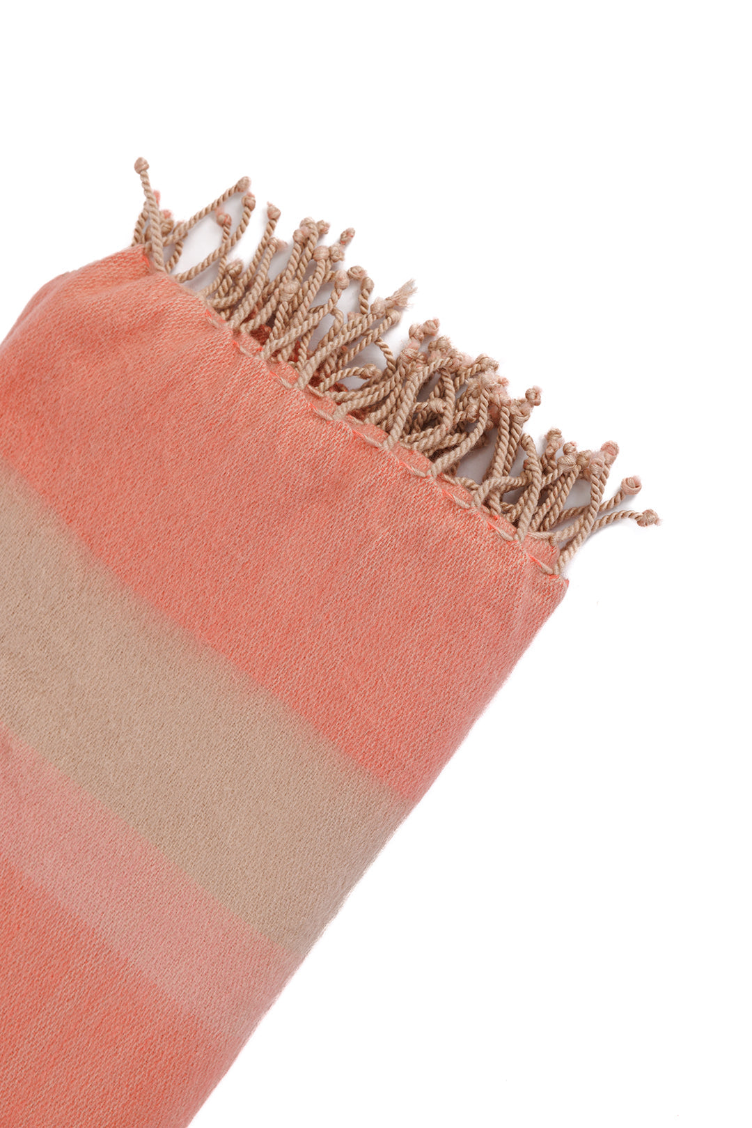 Handwoven Alpaca Throw Blanket From Ecuador - Faded Coral with Braided Fringe - Kallpa Collection