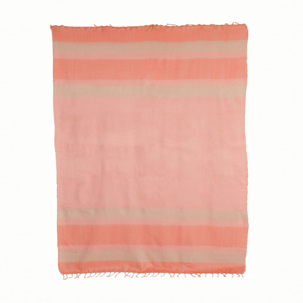 Handwoven Alpaca Throw Blanket From Ecuador - Faded Coral with Braided Fringe - Kallpa Collection