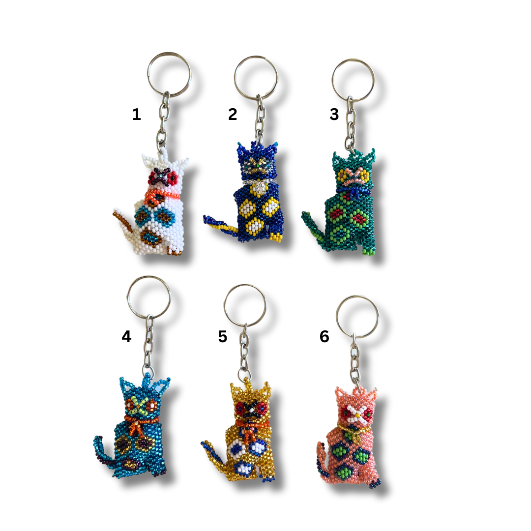Cat Seed Bead Handcrafted Key Chain - Guatemala