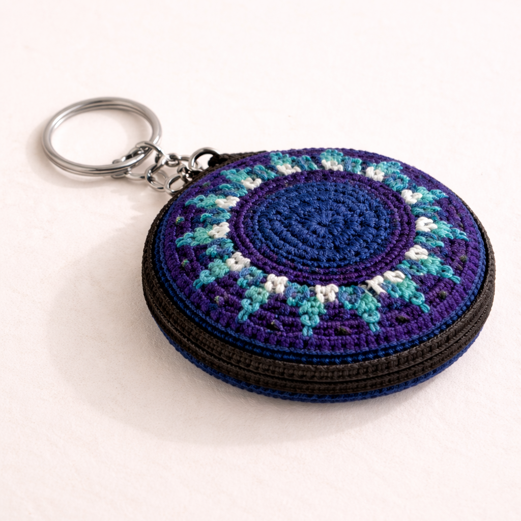 Earbud | Airpod Case Round Crochet Coin Purse | Keychain - Guatemala