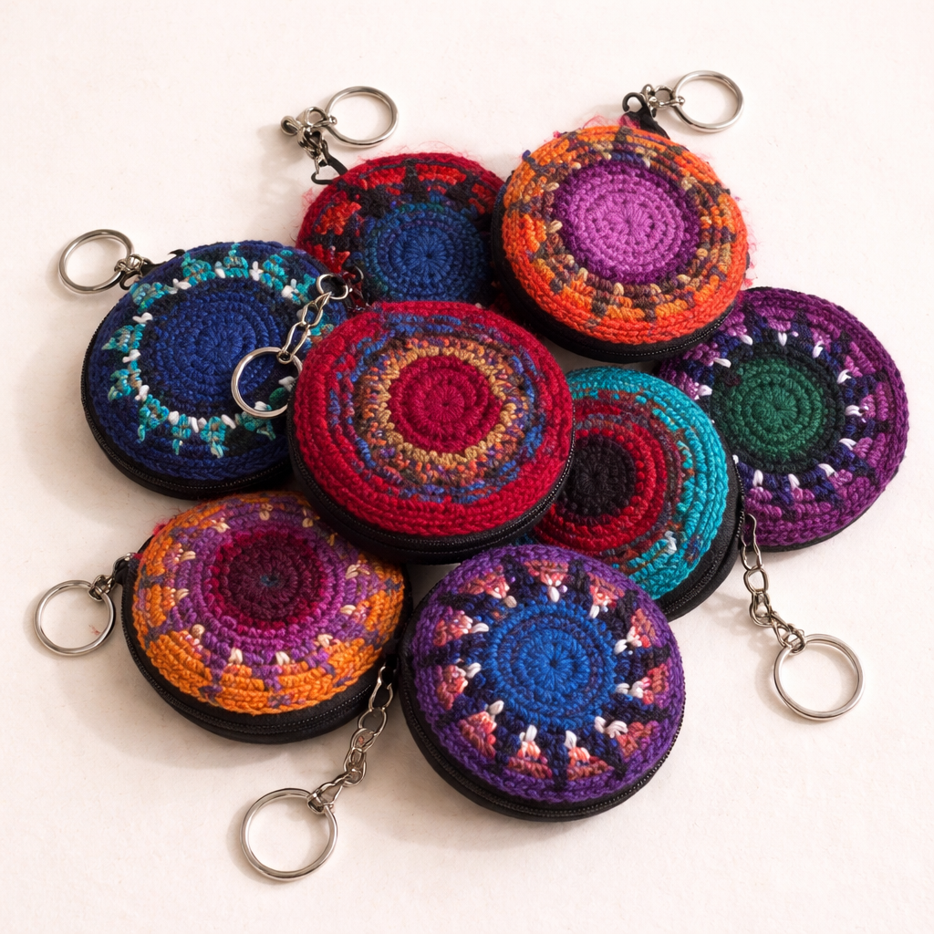 Earbud | Airpod Case Round Crochet Coin Purse | Keychain - Guatemala