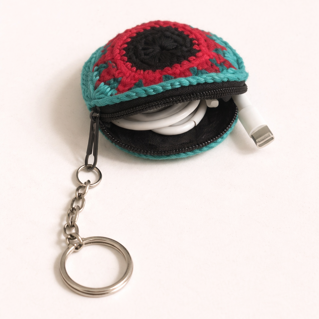 Earbud | Airpod Case Round Crochet Coin Purse | Keychain - Guatemala