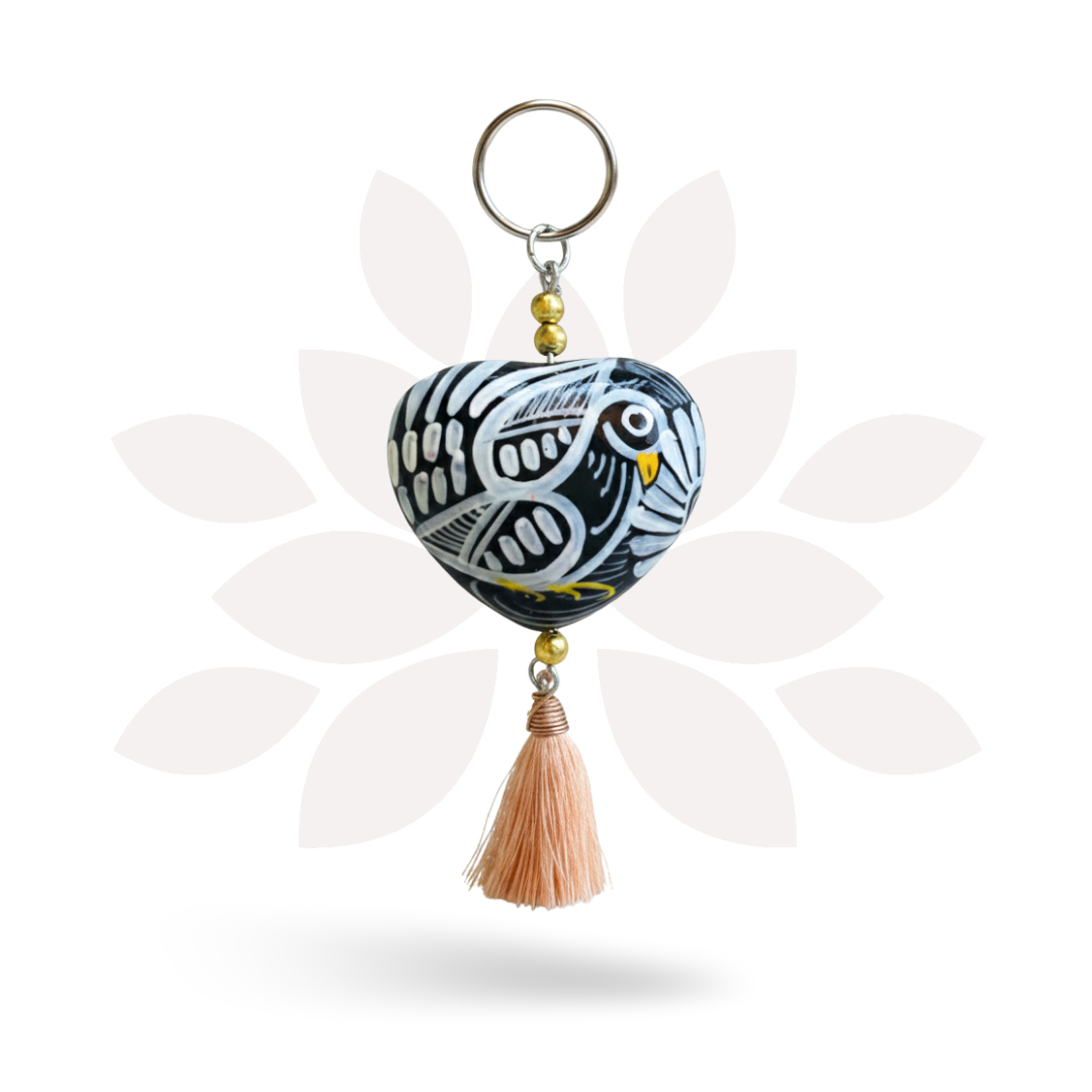 Hand Painted Bohemian Heart Clay Assorted Keychain - Mexico