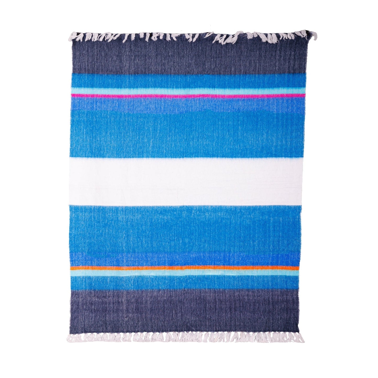 Handwoven Alpaca Throw Blanket From Ecuador - Vibrant Blues, Hot Pink, Orange & White - Kallpa Collection