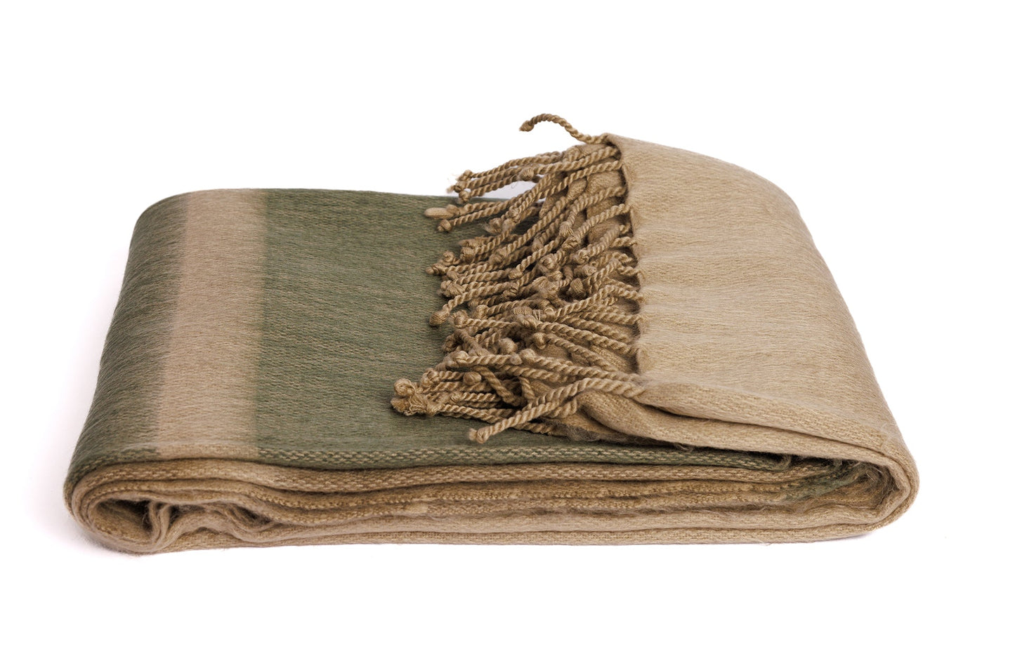 Handwoven Alpaca Throw Blanket From Ecuador - Tobacco Olive & Khaki - Kallpa Collection
