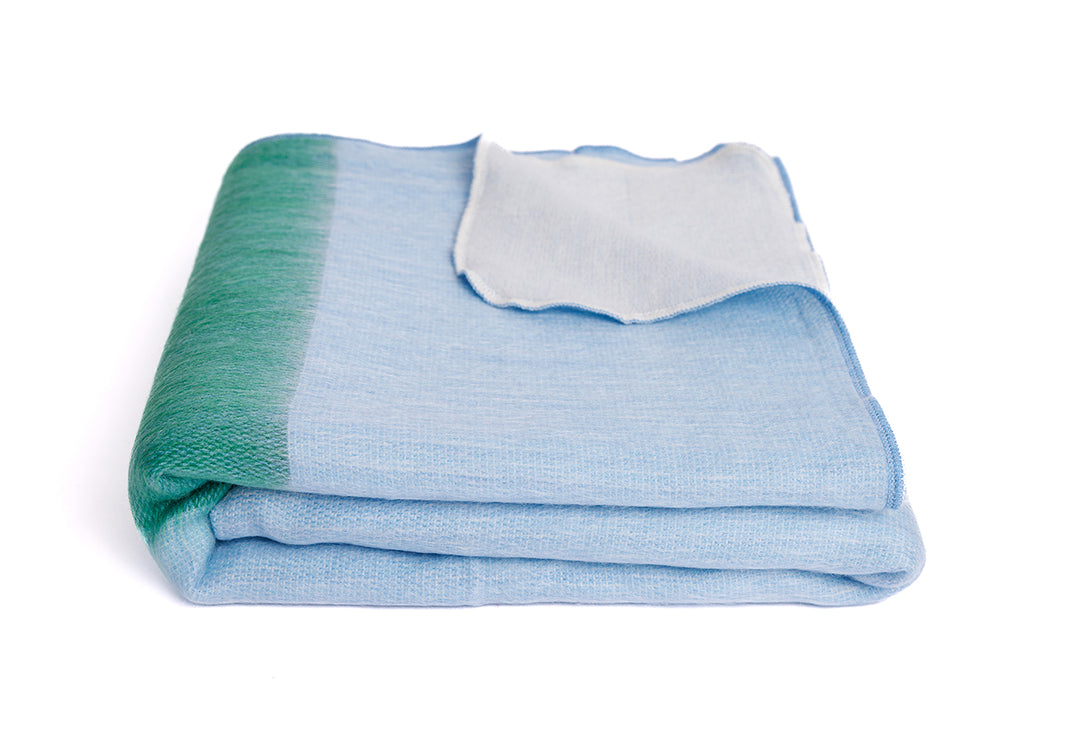 Reversible Alpaca Throw Blanket Handwoven From Ecuador - Powder Blue & Green - Kani Collection
