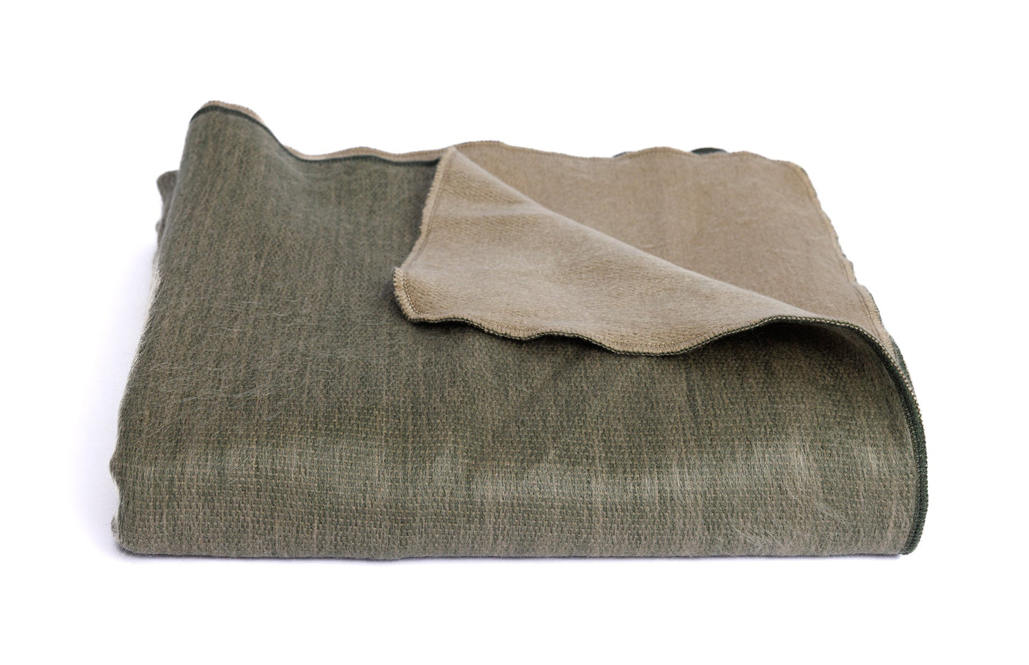 Reversible Alpaca Throw Blanket Handwoven From Ecuador - Khaki & Olive Green - Kani Collection