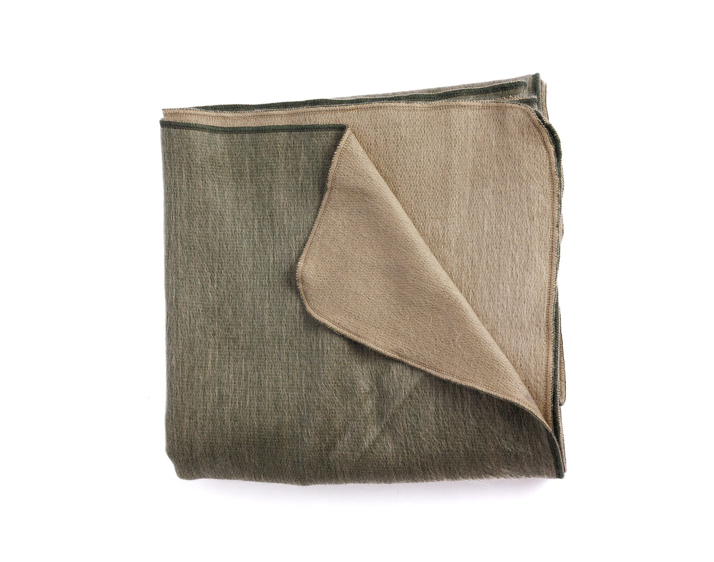 Reversible Alpaca Throw Blanket Handwoven From Ecuador - Khaki & Olive Green - Kani Collection