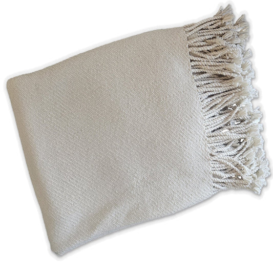 Handloomed Undyed Baby Alpaca & Peruvian Pima Cotton Ivory Throw Blanket From Peru - Kulsi Collection