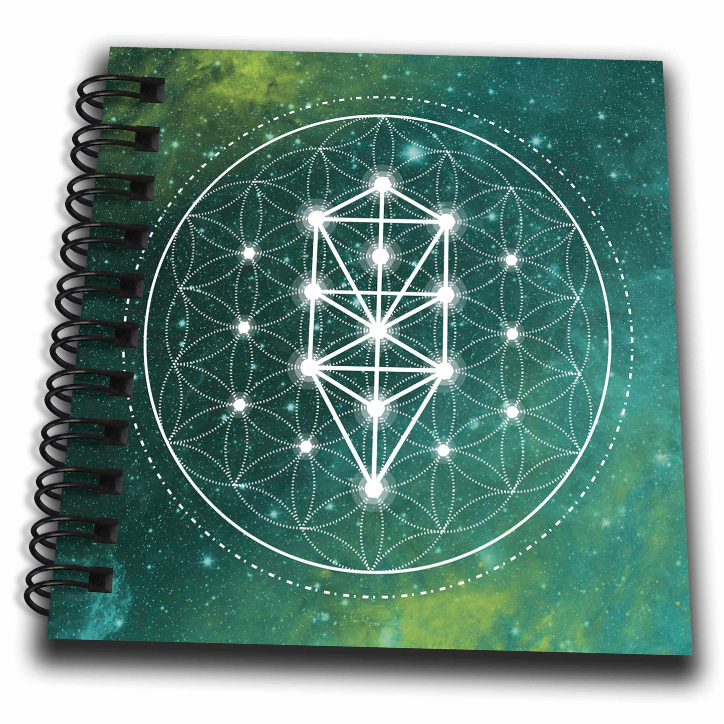 3dRose Anne Marie Baugh - Sacred Geometry - Sacred Circle and Triangles Sacred Geometry On A Green Galaxy - Drawing Books (db_254917)
