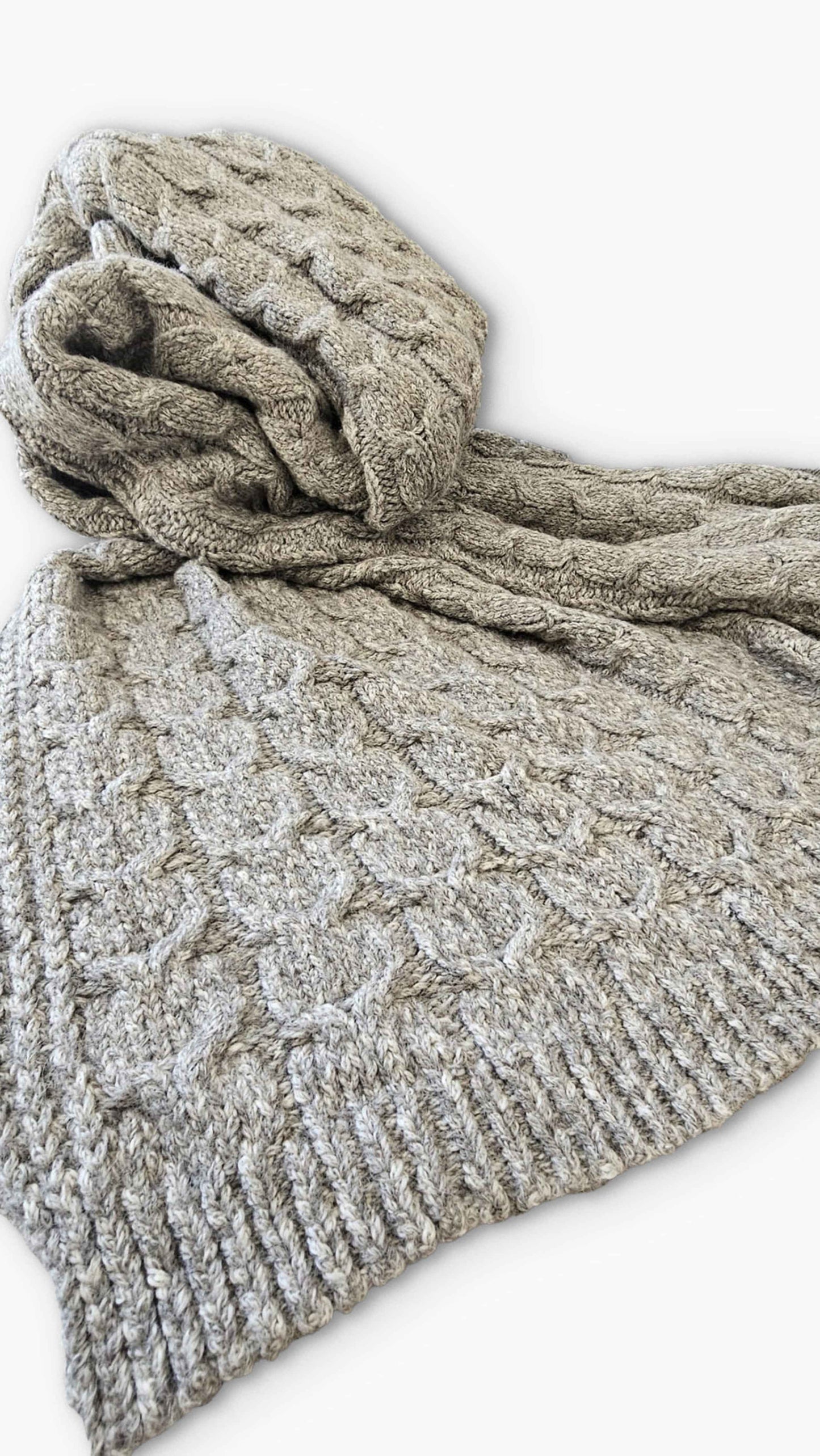 Handloomed Peruvian Pima Cotton & Undyed Baby Alpaca Graphite Cable Throw Blanket - Muru Collection
