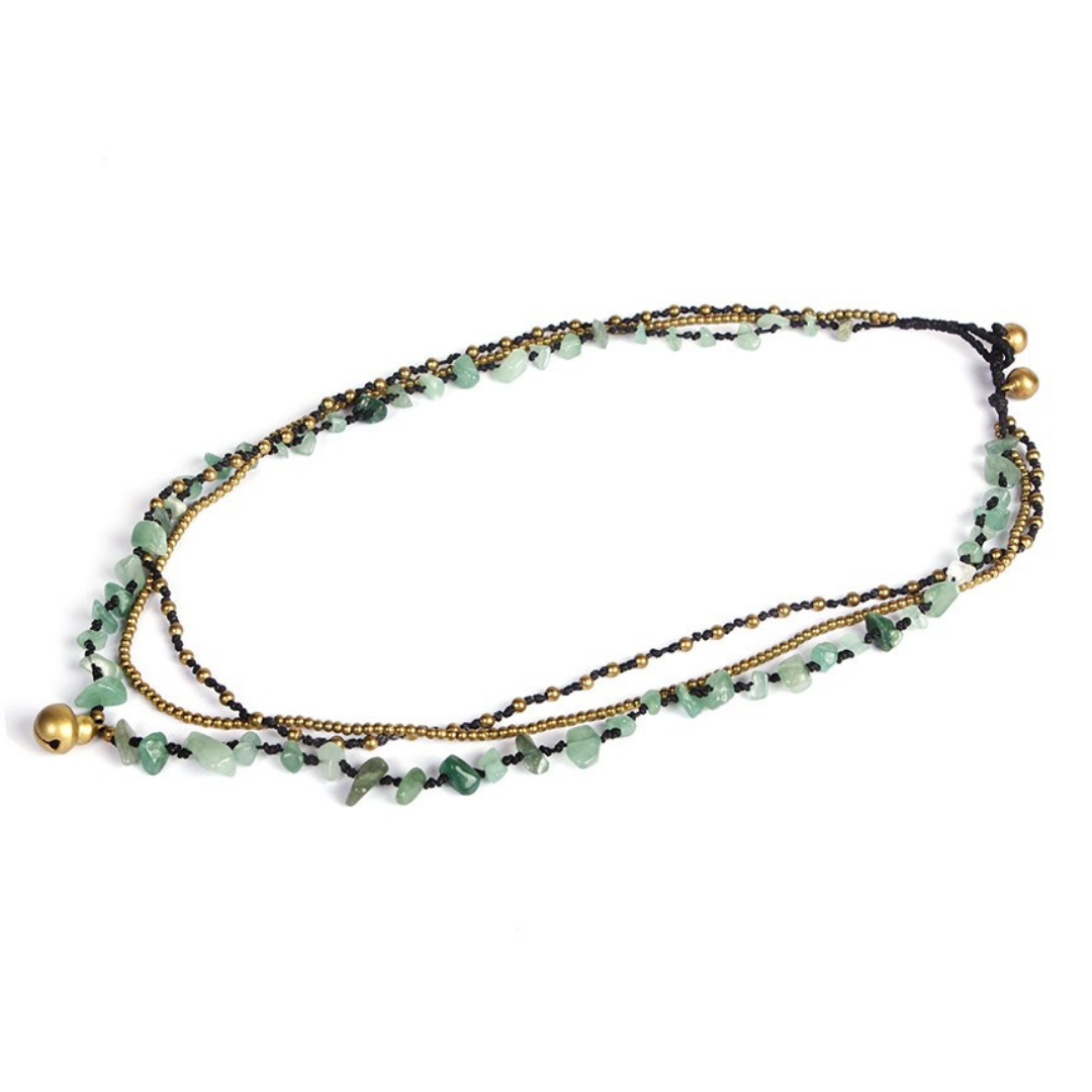Amethyst and Jade with Brass Ball Necklace - Thailand