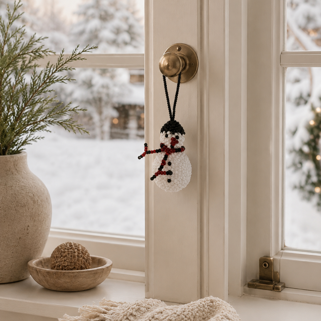 Snowman Seed Bead Ornament - Guatemala