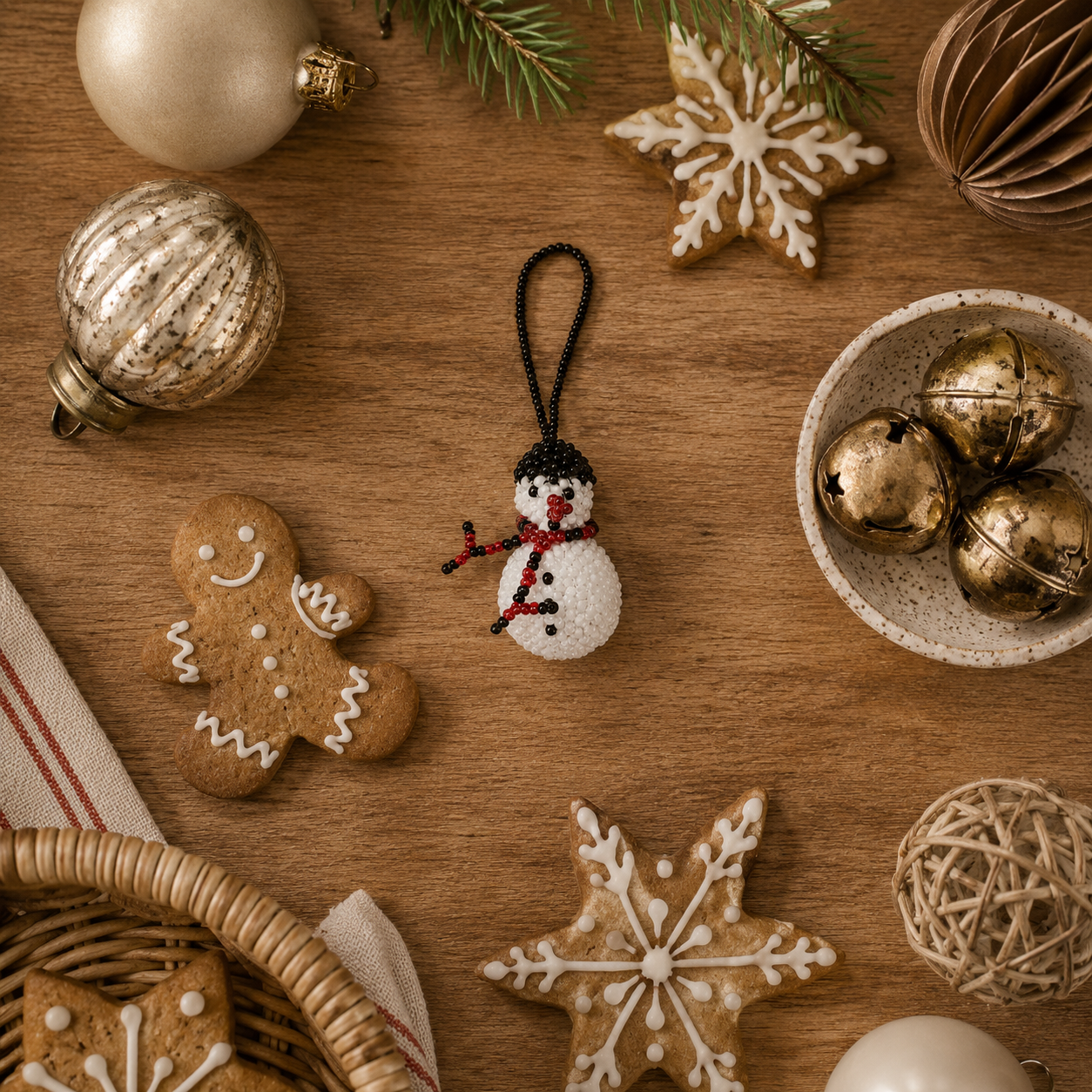Snowman Seed Bead Ornament - Guatemala