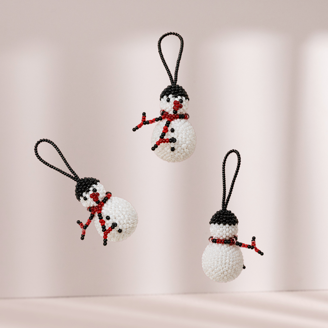 Snowman Seed Bead Ornament - Guatemala