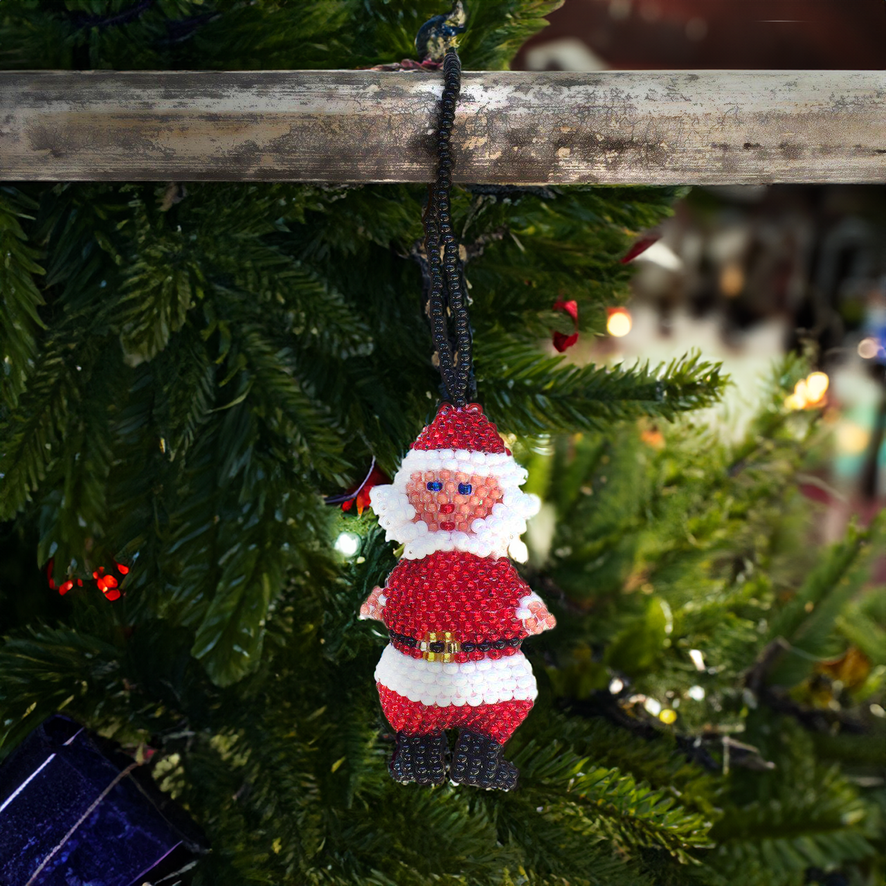 Santa Seed Bead Handcrafted Boho Ornament - Guatemala