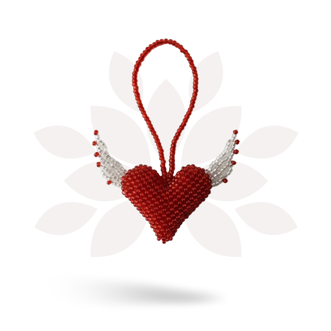 Flying Heart Seed Bead Artisan Made Ornament - Guatemala