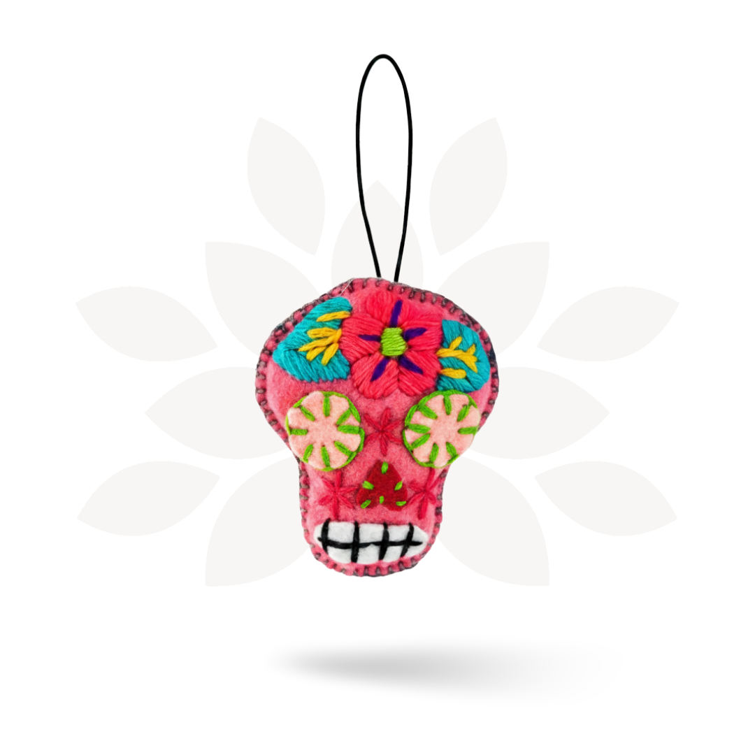 Hand-Embroidered Sugar Skull Ornament - Mexico