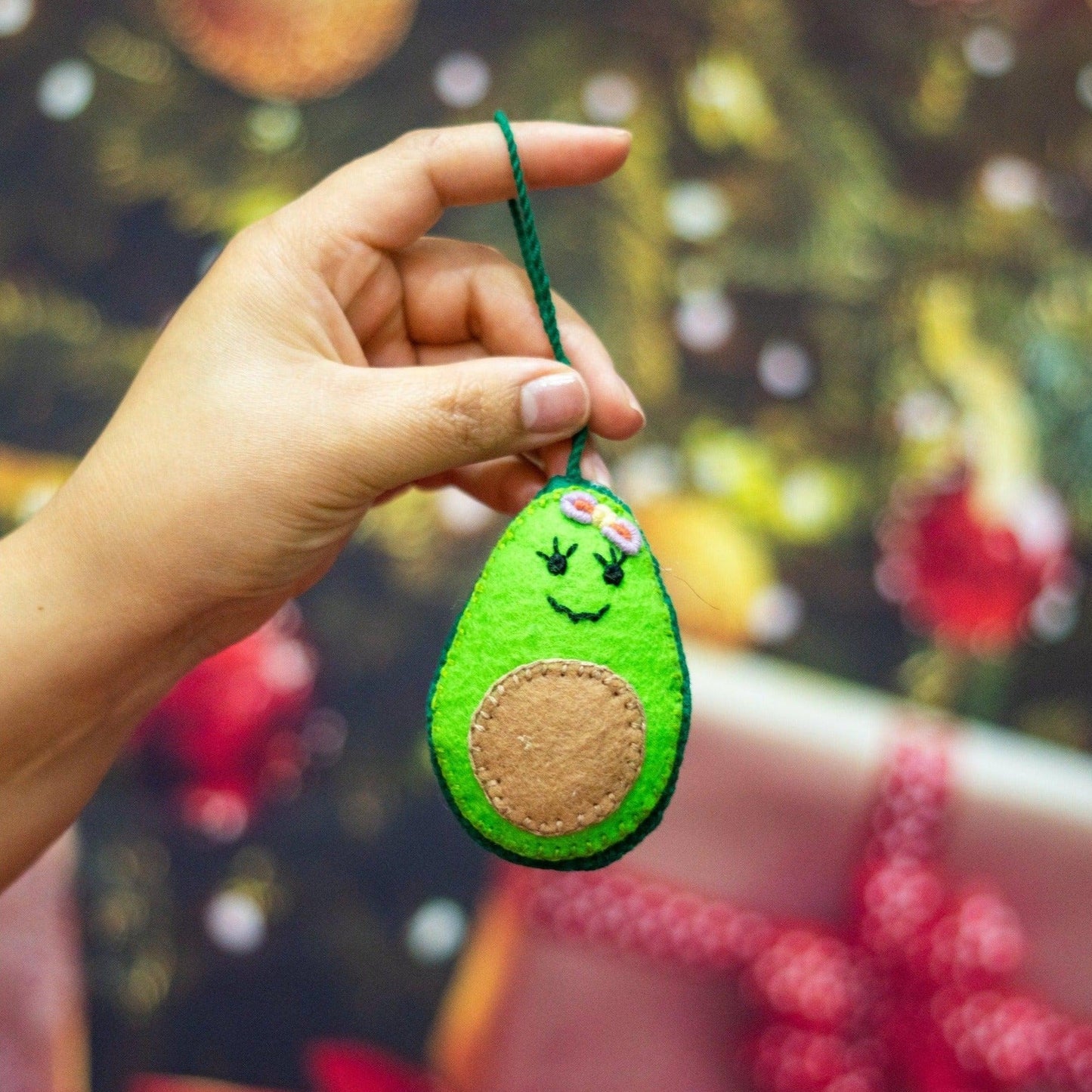Happy Avocado Felt Handmade Boho Ornament - Mexico
