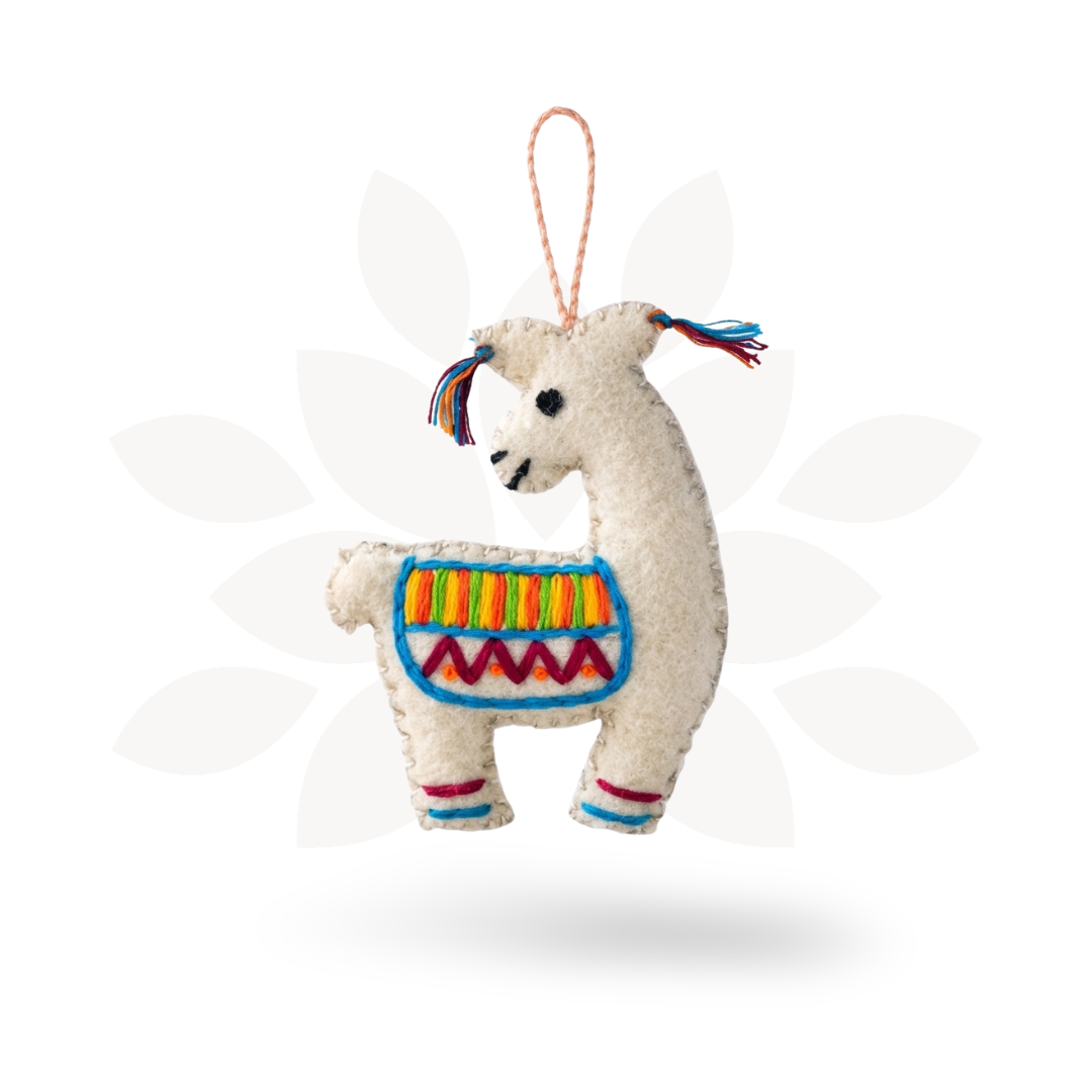 Llama Felted Embroidered Wool Handmade Ornament - Mexico