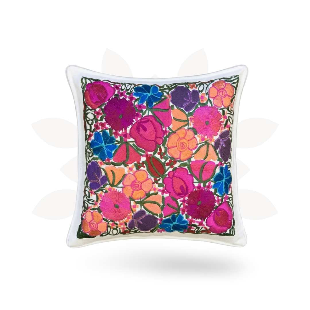 Flower Fields Embroidered Pillow Cover - Guatemala