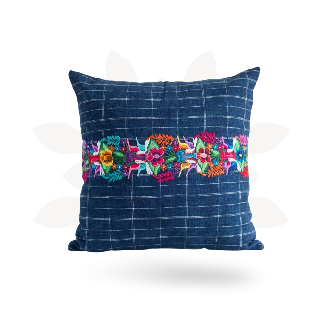 Up-cycled Denim Striped Boho Blue Pillow Cover - Guatemala