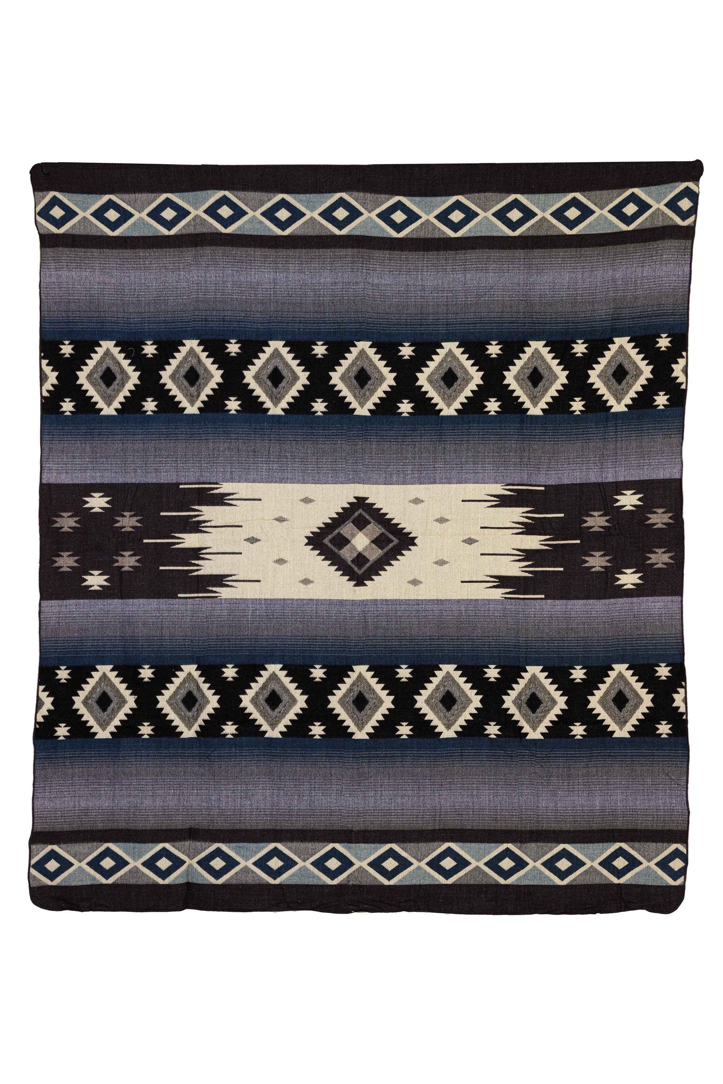 Handwoven Reversible Diamond Dark Blue Gray & Black Alpaca Throw Blanket - Yachana Collection
