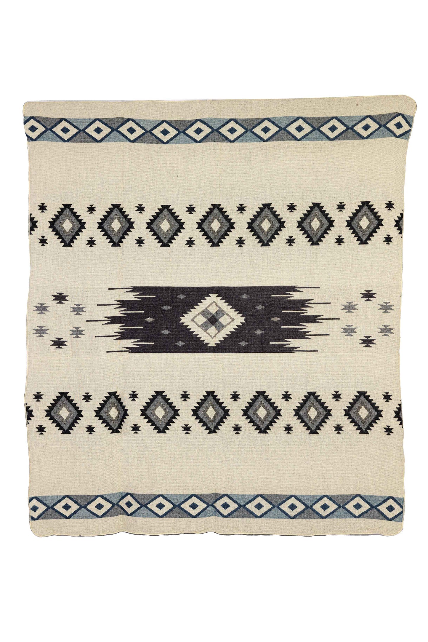 Handwoven Reversible Diamond Dark Blue Gray & Black Alpaca Throw Blanket - Yachana Collection