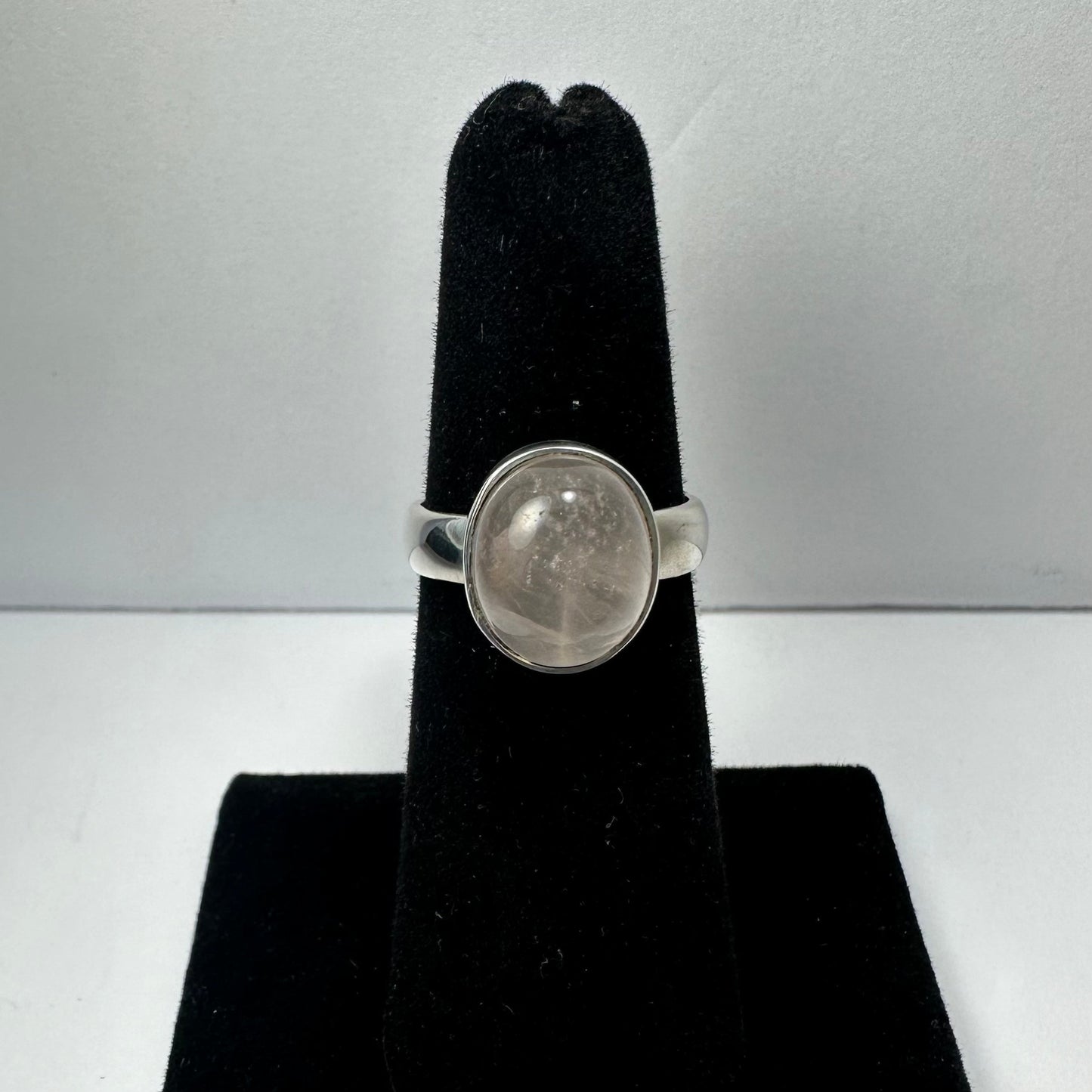 Rose Quartz Oval Cabochon Ring in .925 Sterling Silver Size 6