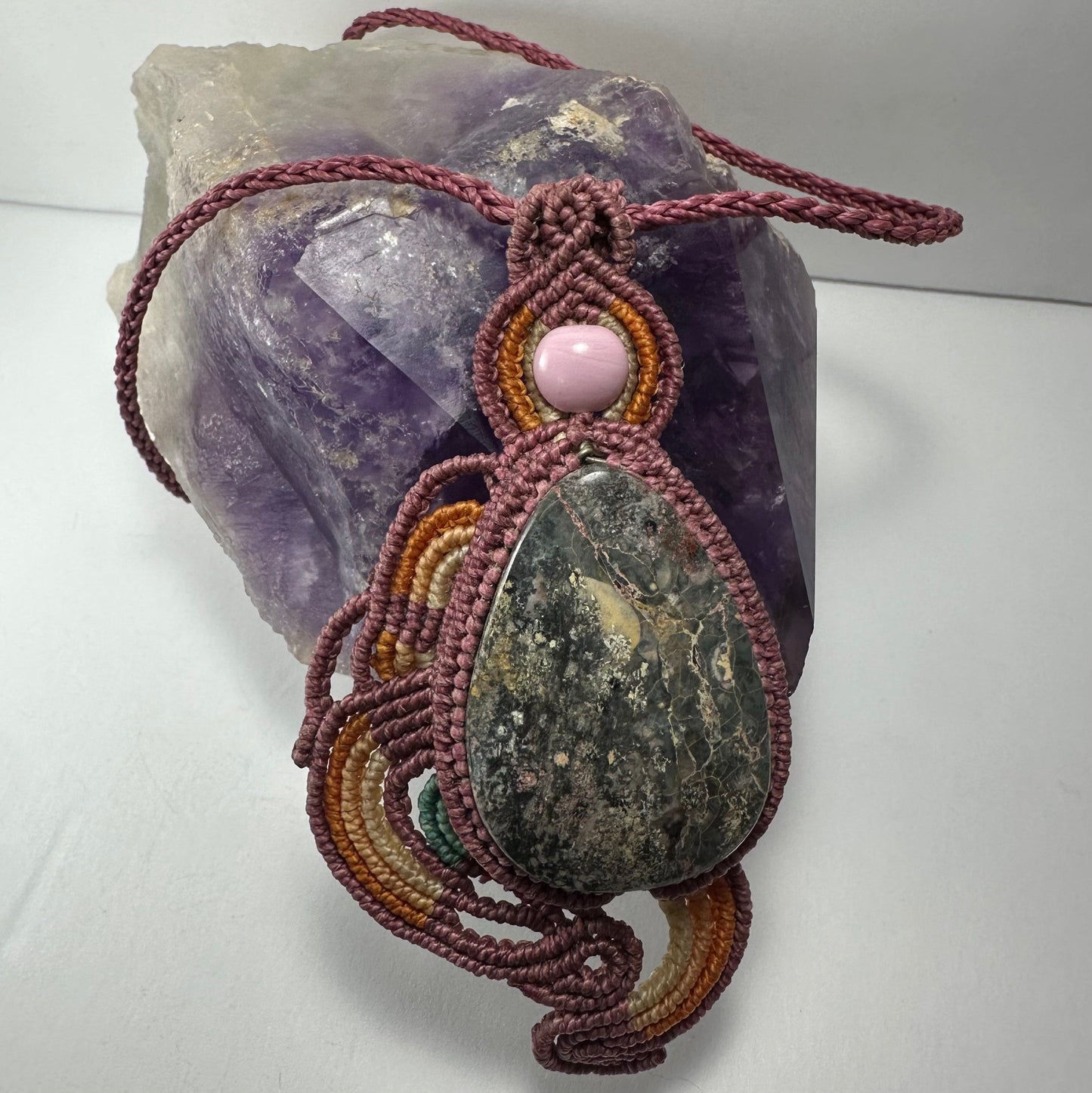 Handmade Rhodonite Macrame Necklace