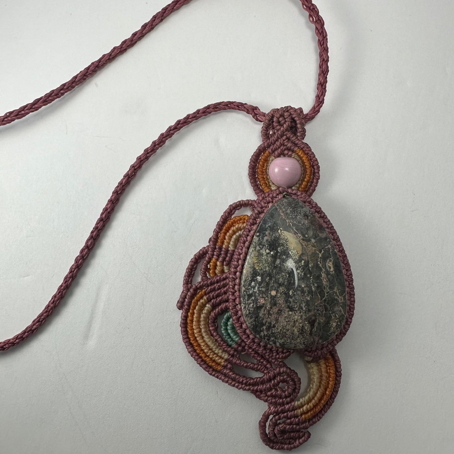 Handmade Rhodonite Macrame Necklace