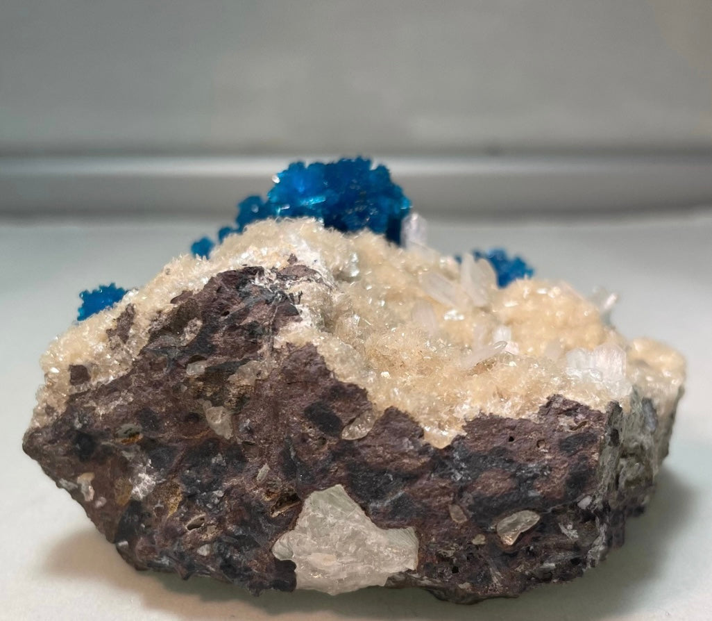 Cavansite with Stilbite on Matrix from Pune, Maharashtra, India