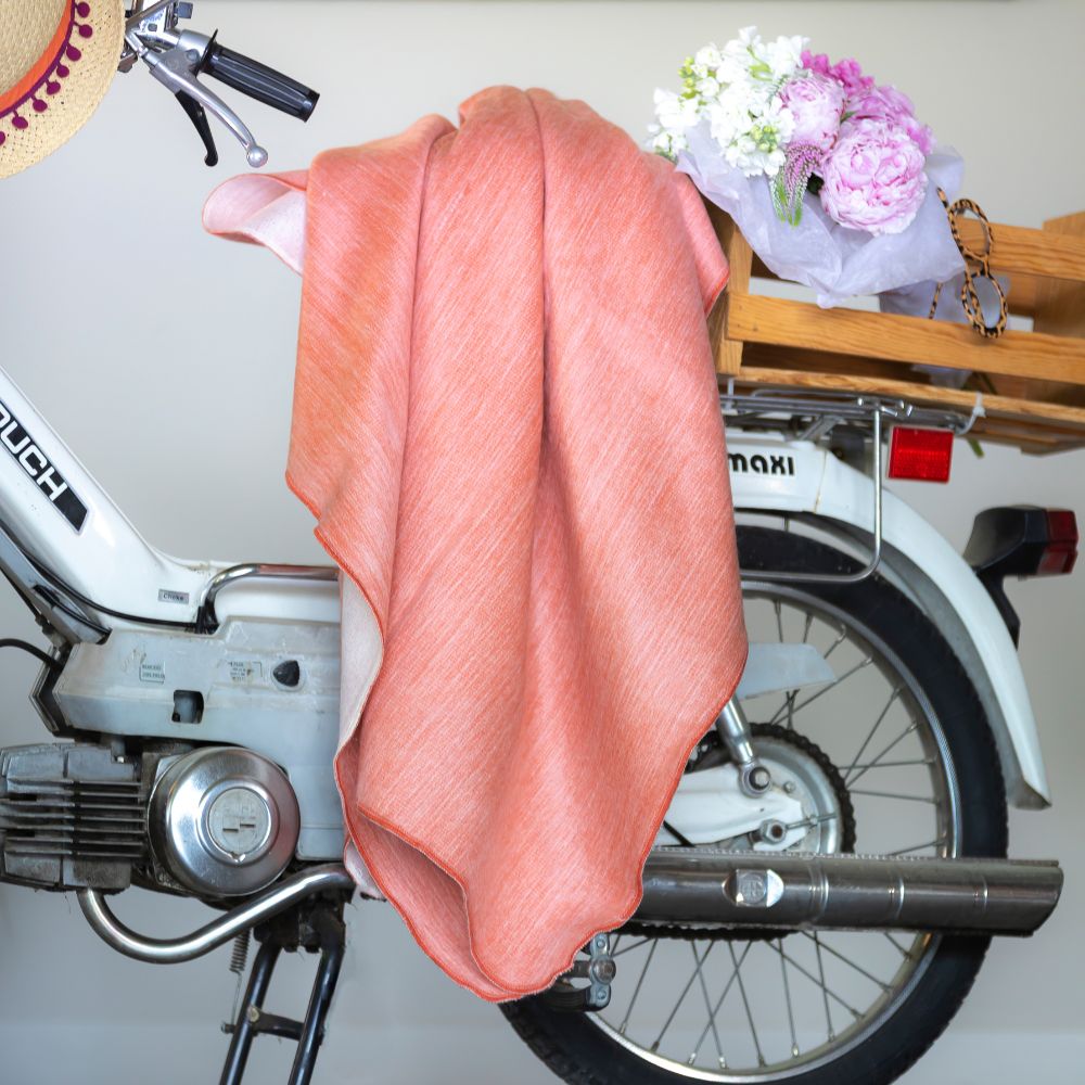 Reversible Alpaca Throw Blanket Handwoven From Ecuador - Melon & White - Kani Collection