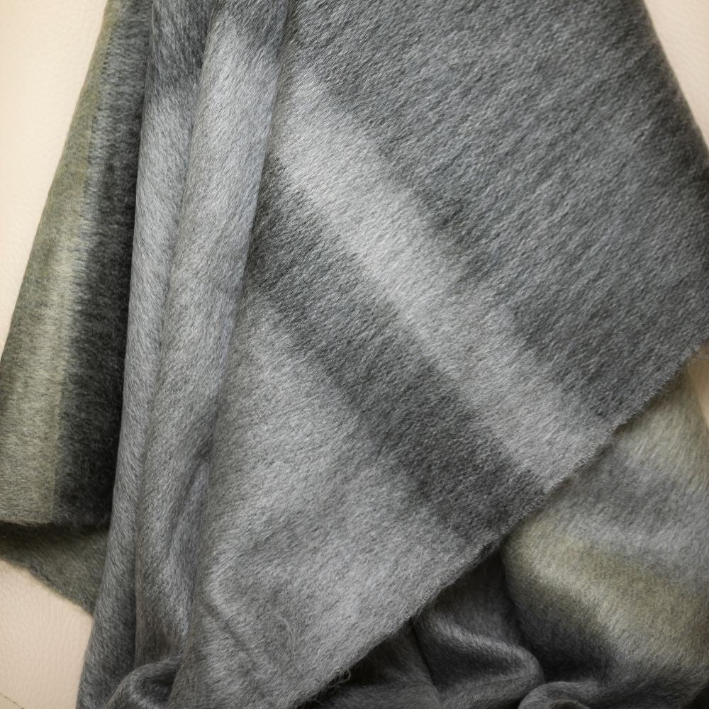 Handwoven Alpaca Throw Blanket From Ecuador - Storm Grays & Olive - Kallpa Collection